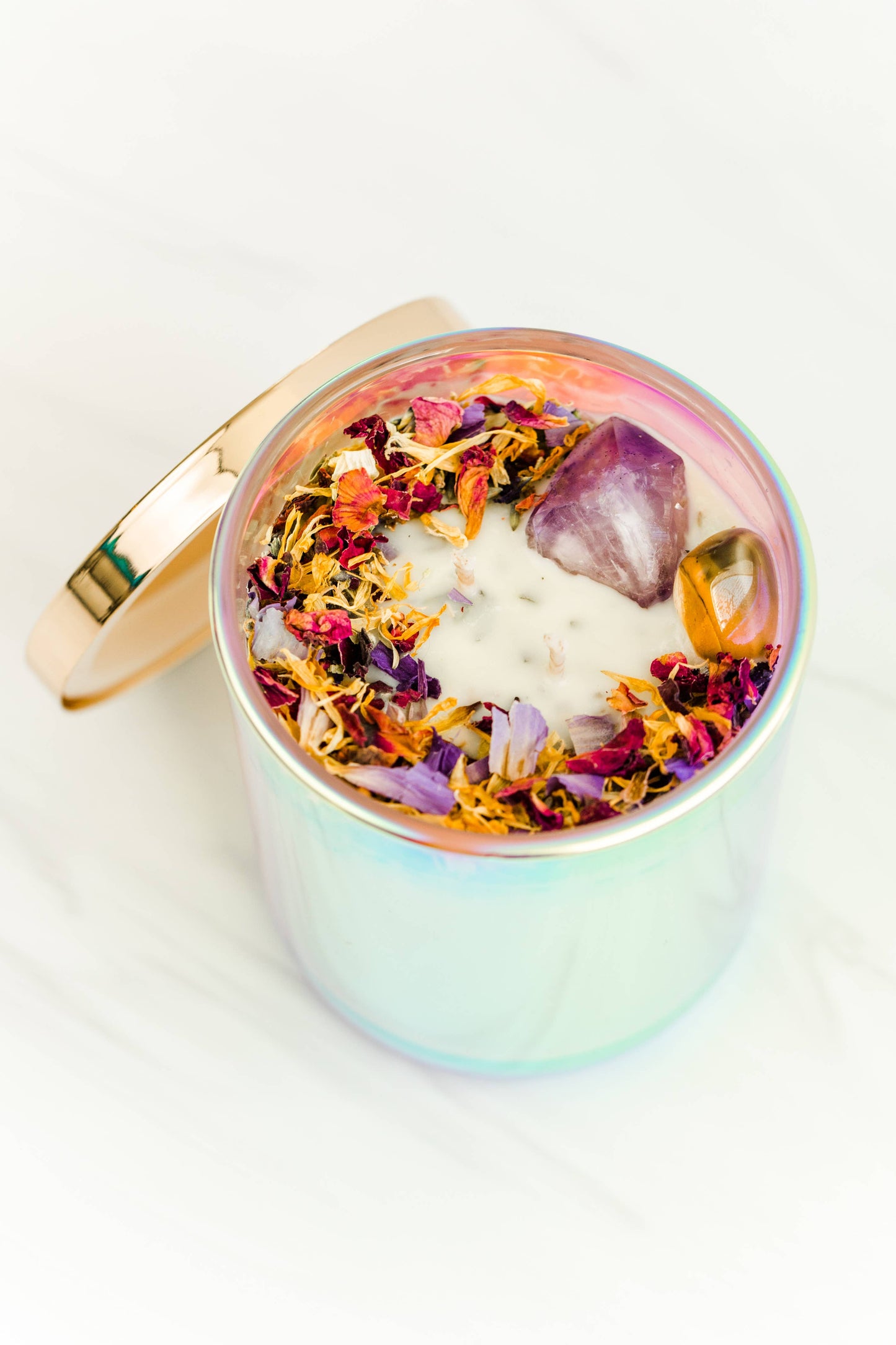 Vegan Soy Hemp-Infused Crystal Affirmation Candle - Lavender/Black Tea