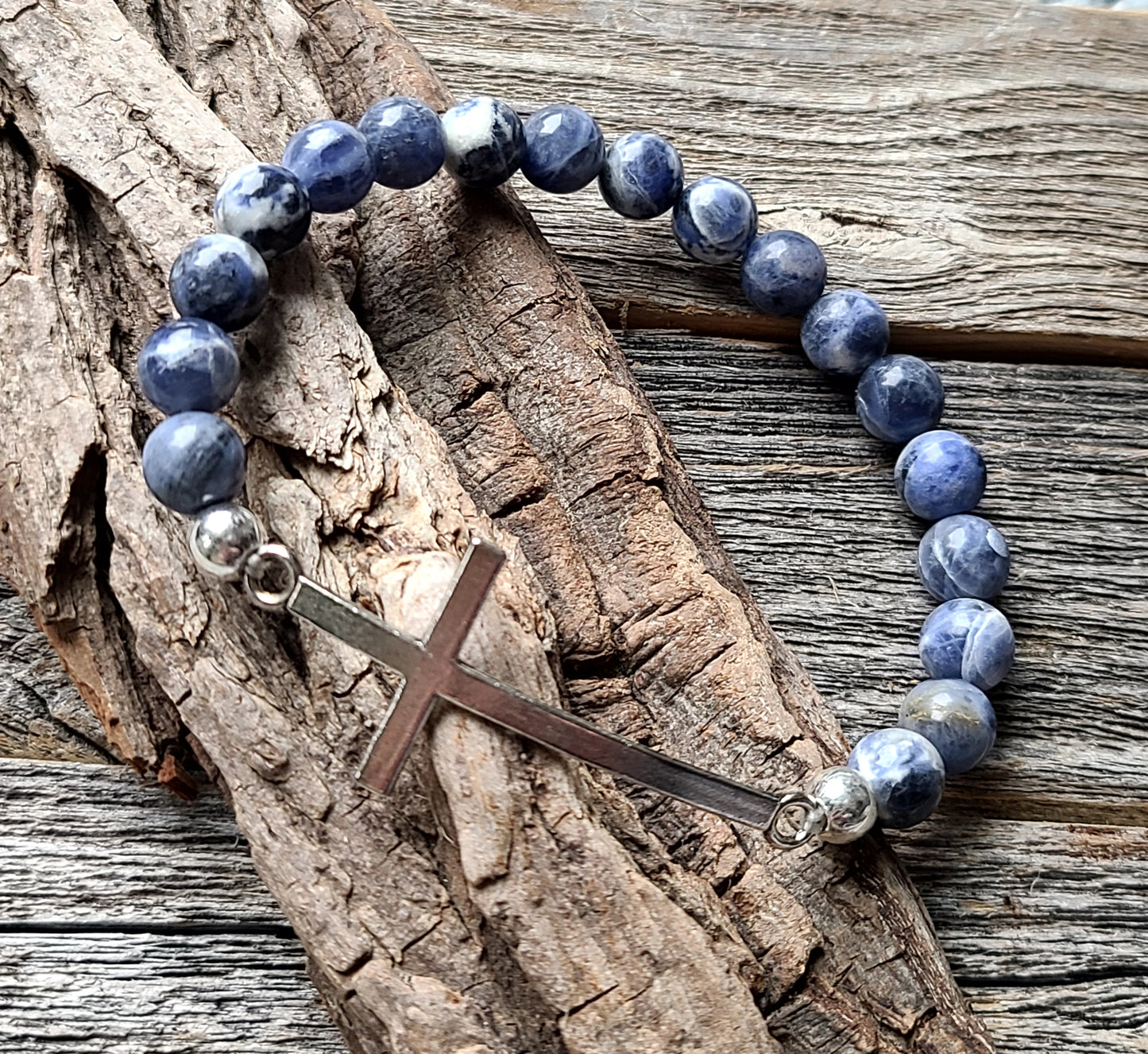 Large Curved Cross Beaded Bracelet