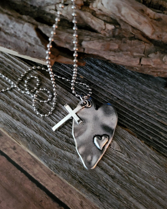 Heart & Cross Silver Necklace